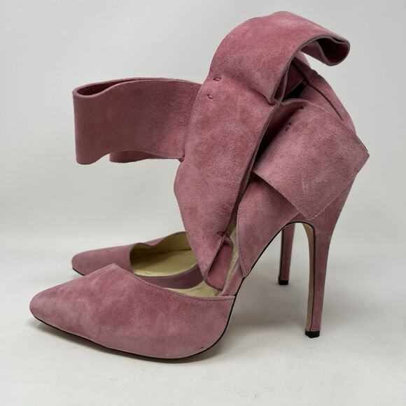 Aminah Abdul Jillil Pink Suede Bow Pumps Stiletto Heels Pointed Toe Size 11 - Picture 4 of 12